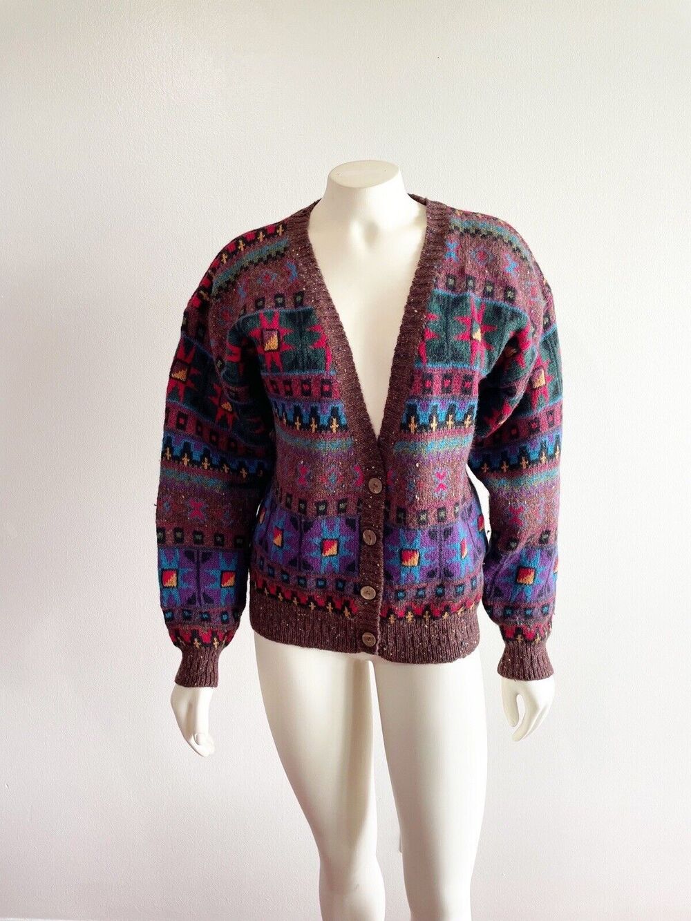 Woolrich Multicolor Wool Knit Geo Aztec Button Down Cardigan Vintage Small